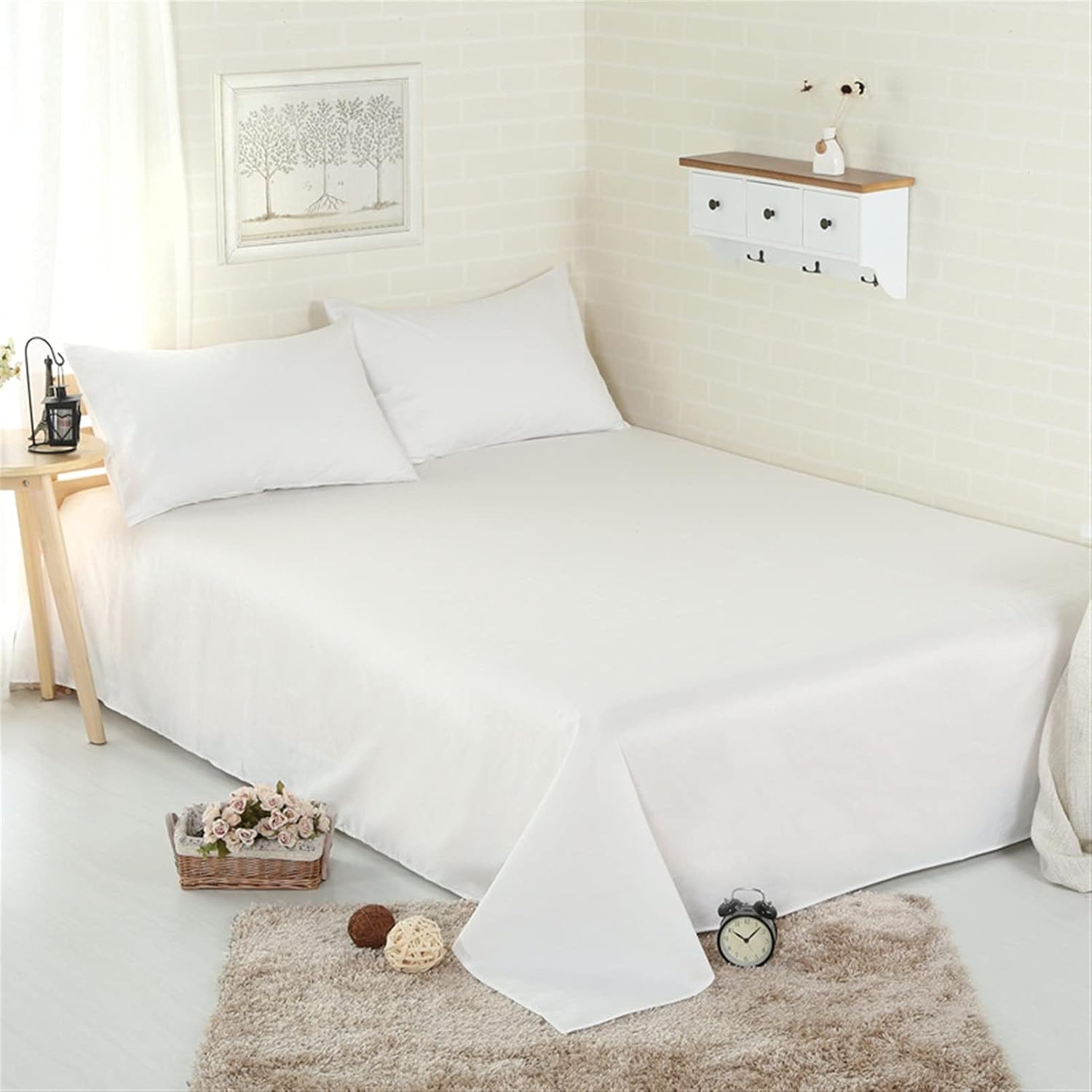 Cotton Solid Flat Sheet Bed Sheet Bed Cover Bedsheet Black White Blue Single Twin Full Queen King Home Textiles (Colour: B Size: 140x230cm) (White 230x250cm)
