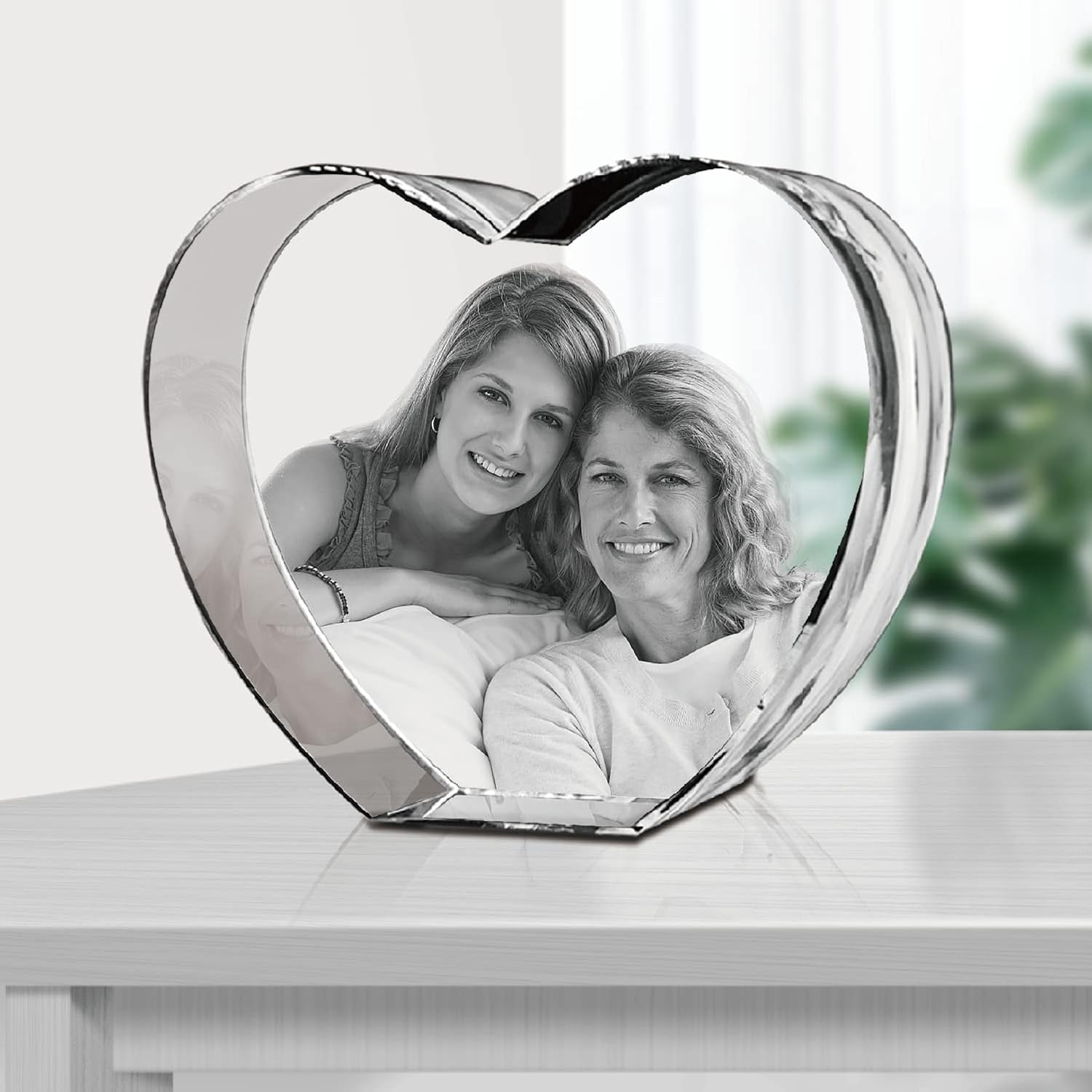 3D Crystal Photo Heart Shape with Rotating LED Light Base, Personalized Gifts with Your Own Photo, Laser Engraving 3D Pictures and Customized Text, Medium