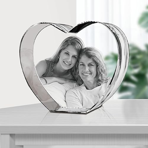 Miniatura 2 de HAN'S LASER Corazón de foto de cristal 3D afilado con base de luz, regalo de cumpleaños personalizado, regalo conmemorativo de aniversario de boda