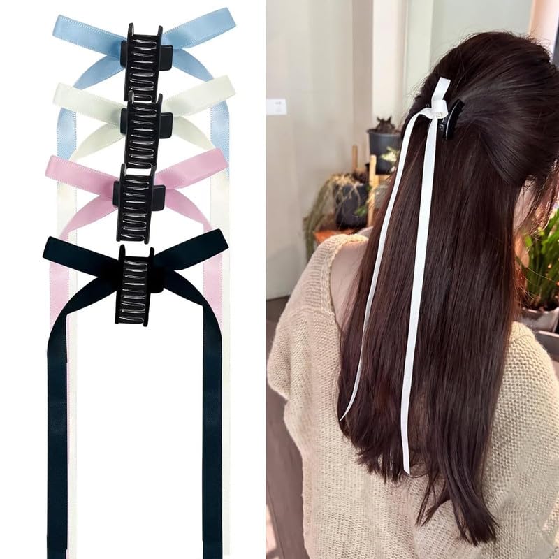 FAMEZA 4 pcs premium Bow Hair Clips Tassel Ribbon Bow Clips Long Tail Bow Claw Clip Silky Satin Bow Hair Barrette Snap Hairpins 4PCS Cute Solid Bowknot Alligator Hair Clips Hair Accessories Multi (B0CW39XFN7) Amazon Price History, Amazon Price Tracker