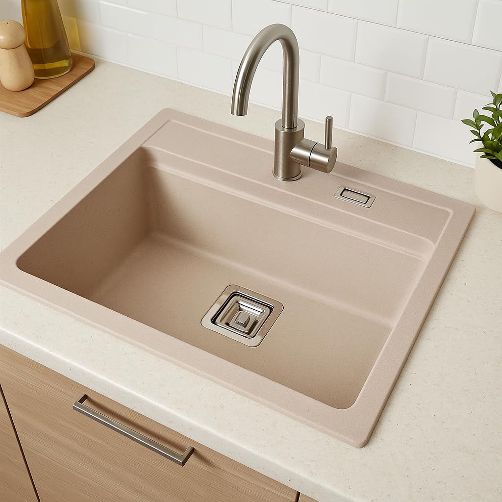 QLS Lavello granito 59x50 cm beige con sifone