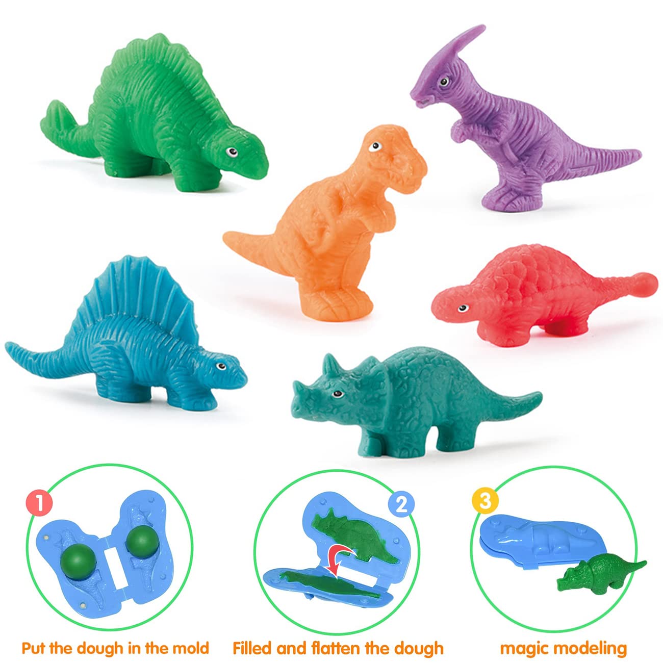 Set De Plastilina Con Dinosaurios – 34 Piezas Con 6 Botes De Arcilla, Moldes, Extrusora Y Accesorios, Juguete Educativo Y Creativo Para Niños Desde 3 Años