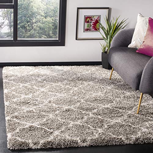 Safavieh Hudson Shag Collection 9' X 12' Grey/Ivory Sgh282B Moroccan Trellis Non-Shedding Living Room Bedroom Dining Room Entryway Plush 2-Inch Thick Area Rug #TOP1
