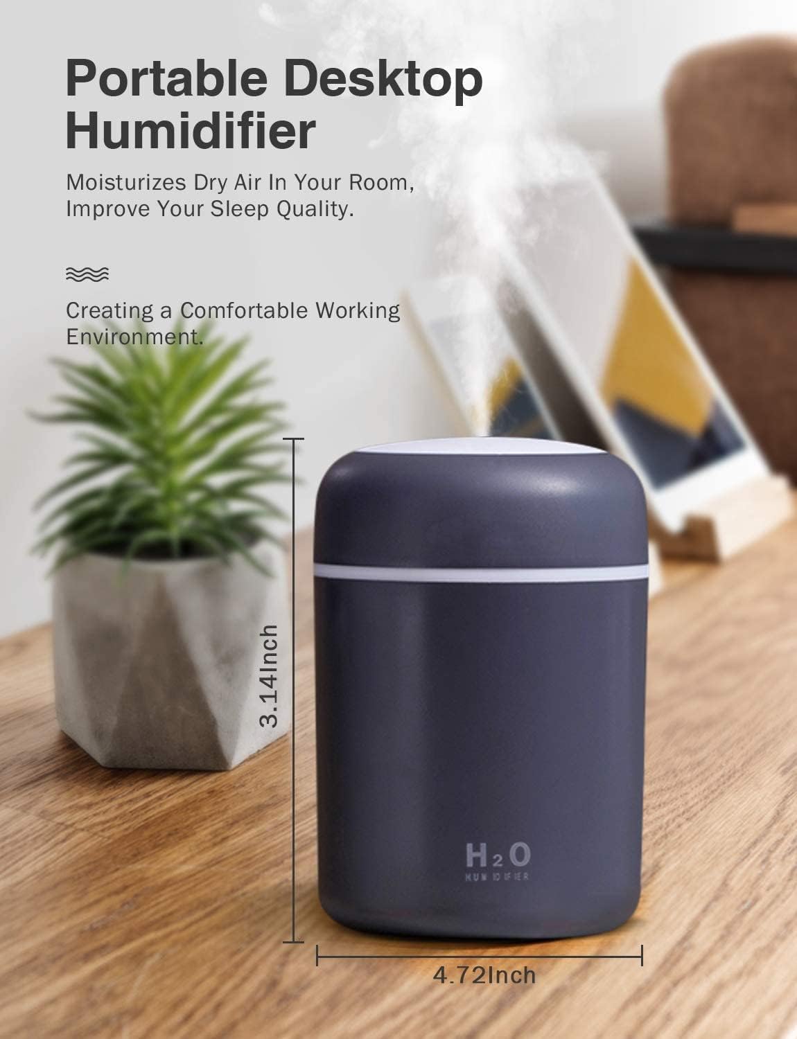 Mini USB Humidifier - Cool Mist & LED Light -2