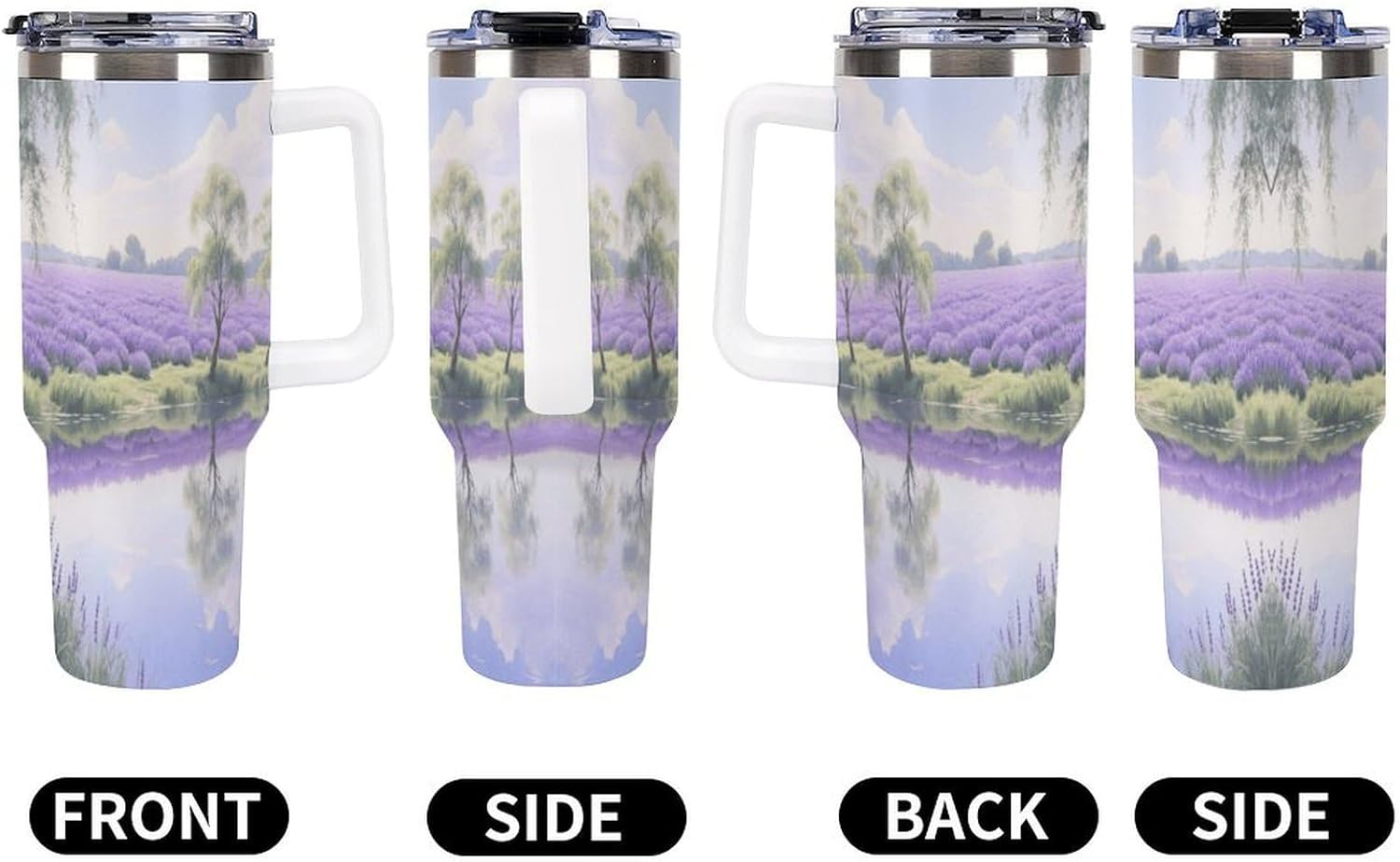 Travel Coffee Mug 40OZ Thermo Cups Thermos Cup Drink Cups Lavender Lake Thermos with Cup with Handle Lid And Straw Suitable for Gifts Parties Offices Traveling
