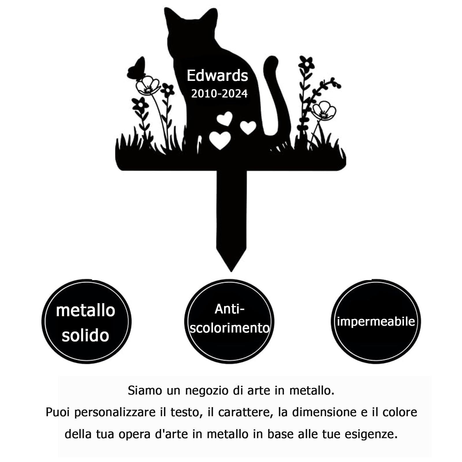 BeNsil Segnacolo Personalizzato per Tomba Animale Domestico, Palo Commemorativo Gatto Giardino Cimitero