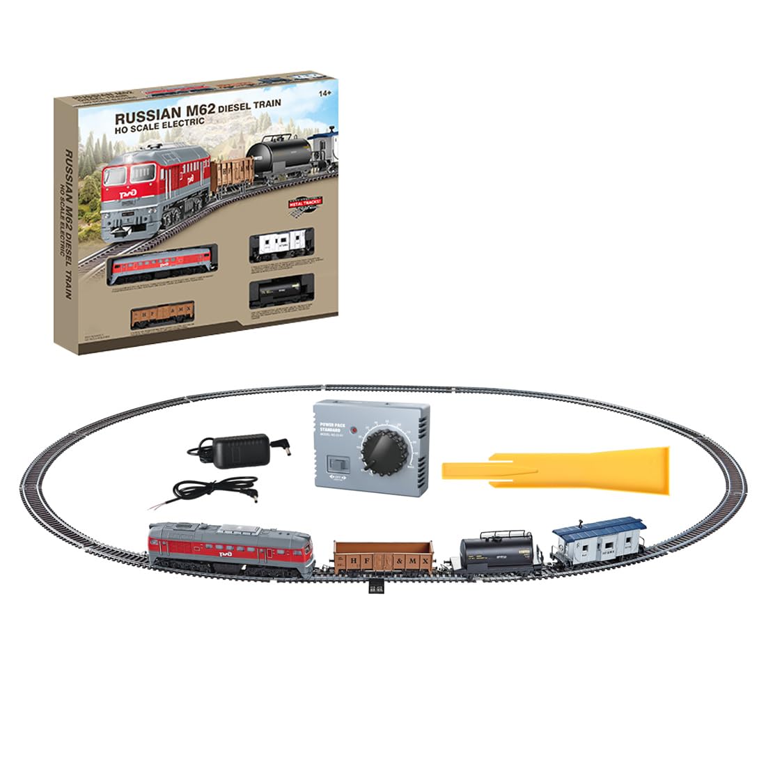 1/87 HO Scale Electric Alloy Train Set – M62 Classic Vintage Diesel Locomotive Model Railway with Metal Track, Lighting Effects, Expandable HO Gauge Railway for Adults & Hobbyists