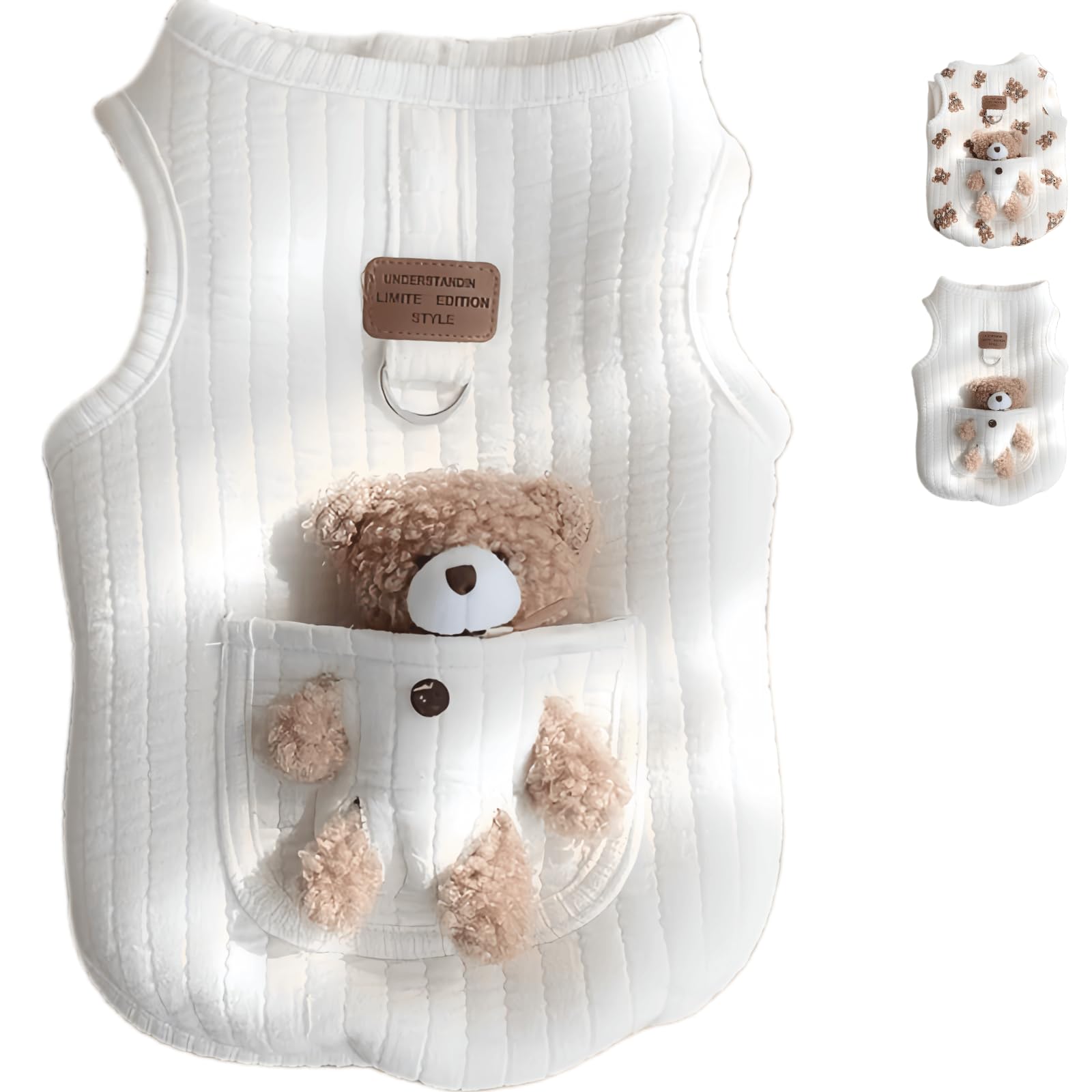 Cute Pet Apparel Plush Bear Pattern Cartoon Dog Clothes All Season Sleeveless Puppy Kitten Pullover Soft Skin-Friendly (White1, M (4.4-7.7lbs))