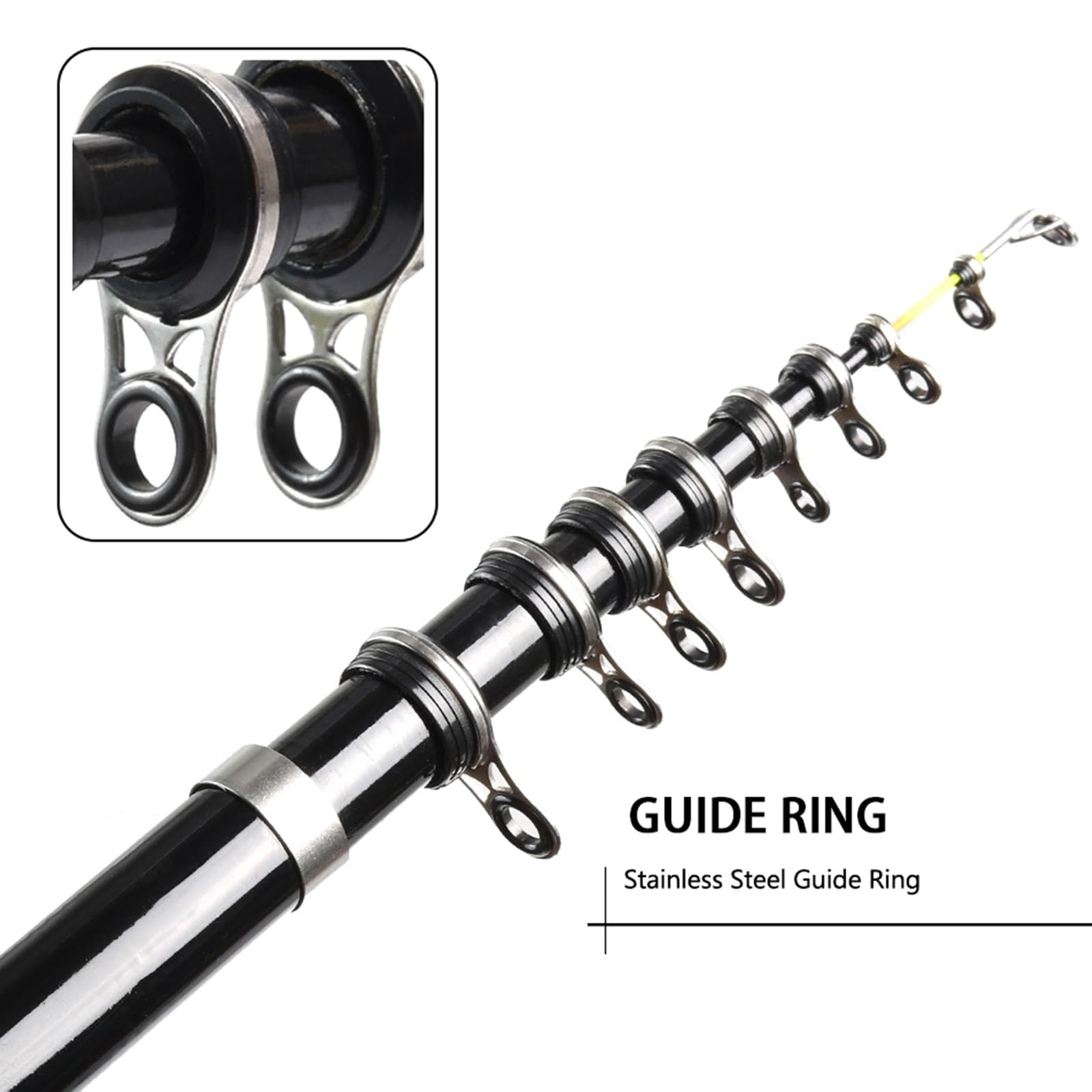 Wędki Mini Teleskopowy Rock Spinning Ultralight FRP Wędka Przenośny Podróży Kołowrotek Wędka Wędka Narzędzia wędkarskie (Color : Upgrade black, Size : 2.4m)