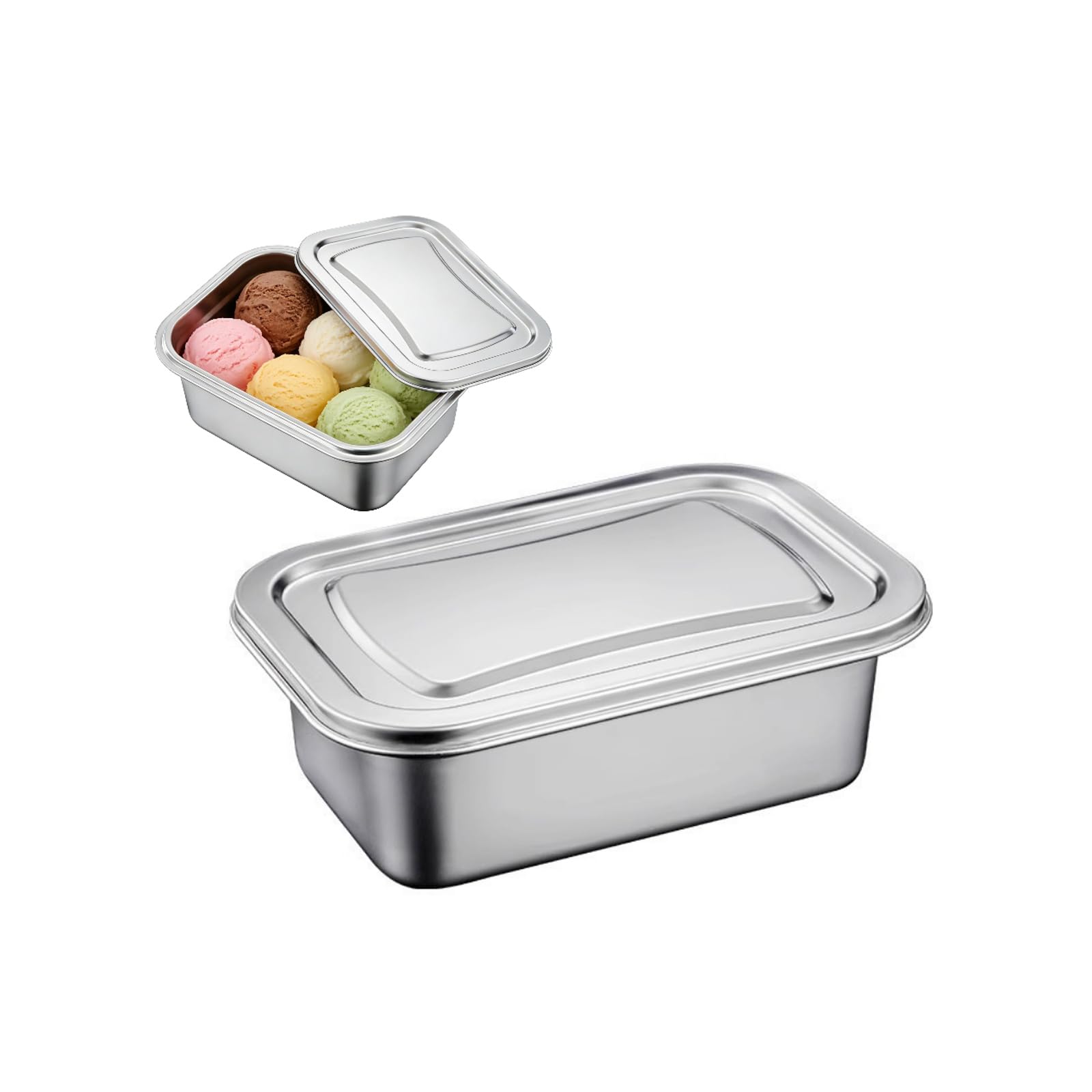 hogtnd Stainless Steel Stackable Freezer Box for Ice Cream Desserts with Lid Rustless Ice Milk Container