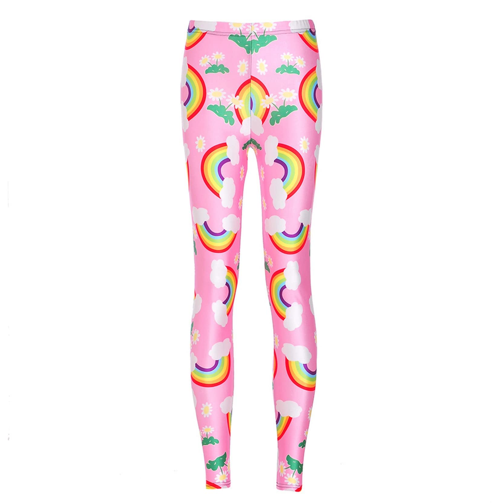 Legginsy damskie Push Up, Women Fashion Rainbow Cloud Flower Prints Yoga Pants 7/8 Length Gym Leggings Skinny Training Trousers Running Exercise Tights rozciągliwe sportowe legginsy do jogi (Color :