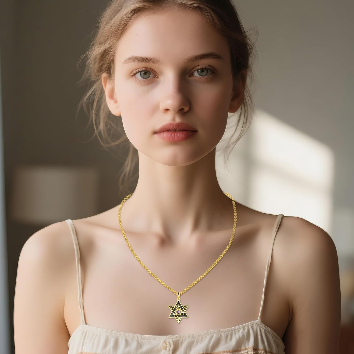 KQF Star of David Necklace for Men 18K Gold Plated Star of David Pendant Jewish Star Necklace Eye of Horus Jewish Jewelry Gifts for Men Women - Image 2