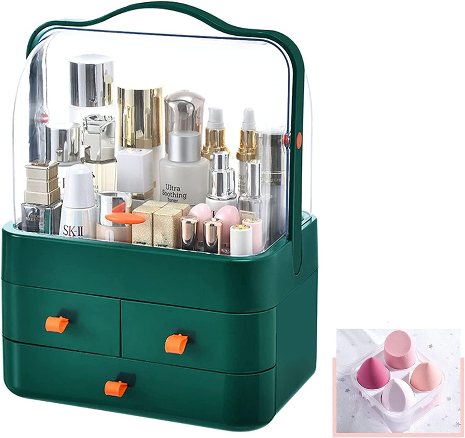 Sponsored Ad - MAMMOTH Makeup Box Display with Drawers High Transparent Acrylic Cover Fully Open Waterproof Dust-Proof Portable Handle Jewelry,Bathroom Dresser Bedroom Counter top (Green) 10.4 "x 7.2" x 13.7 "