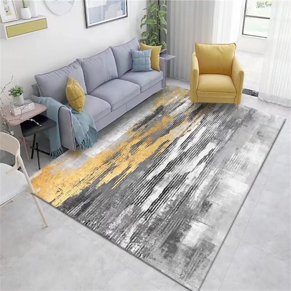 Tapis de salon abstrait gris jaune 160x230cm pour décoration moderne