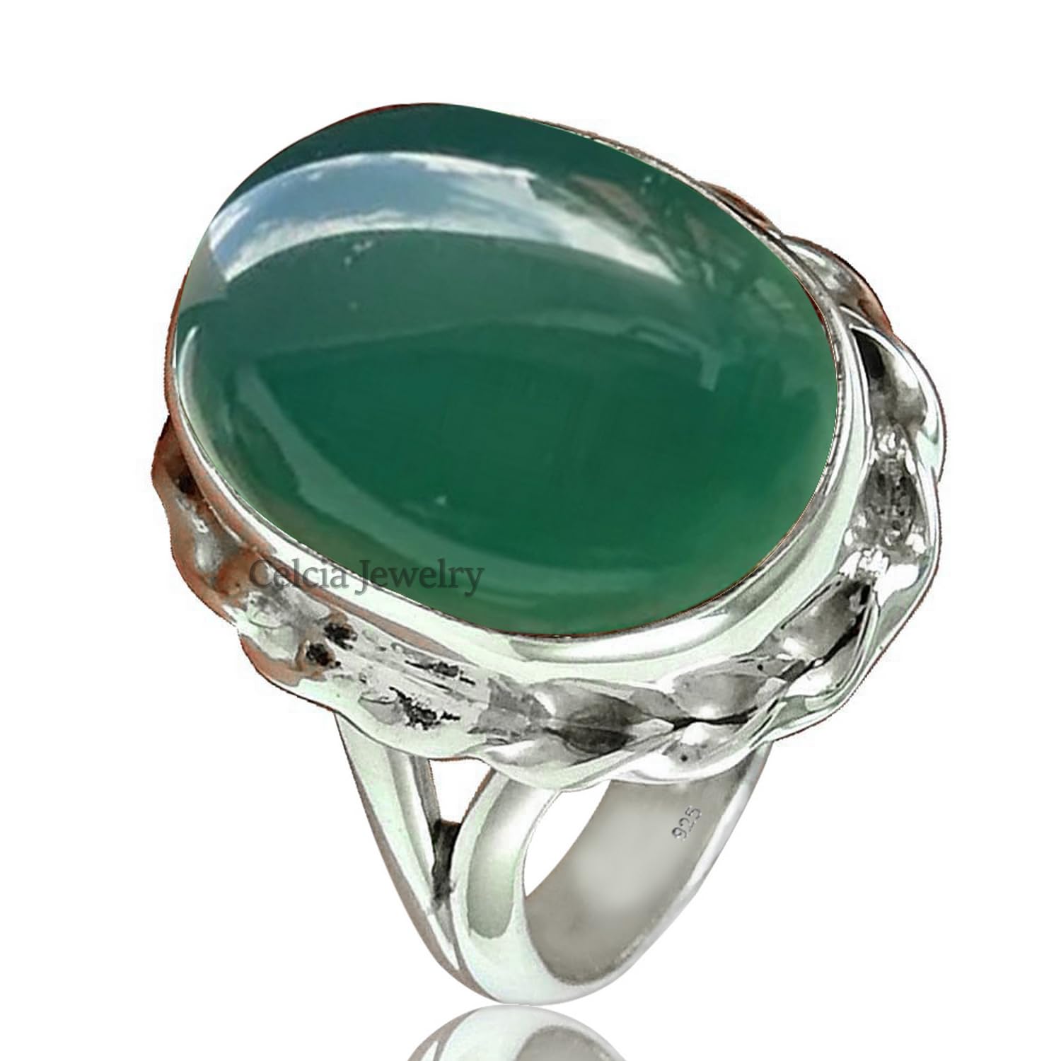 Bague onyx vert véritable et argent 925 massif bague d'affirmation taille 7