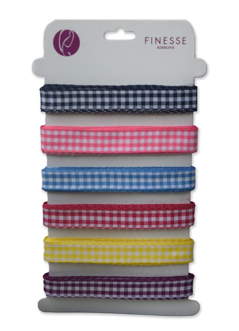 Finesse Polyster Checked Ribbon for Gift Wrapping, Party/Birthday Decoration, Multi-Purpose Use (Multicolor, Size: 0.50 Inch) Pack of 6