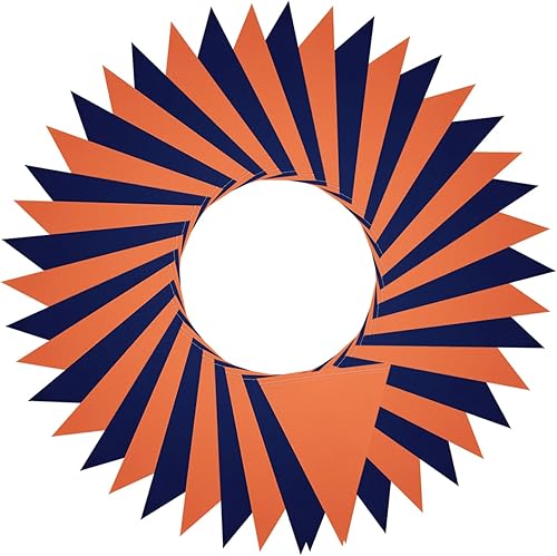 Miniatura 5 de Meetppy Paquete de 3 banderines de papel naranja y azul marino con purpurina de doble cara, banderines de papel triangulares, decoración colgante