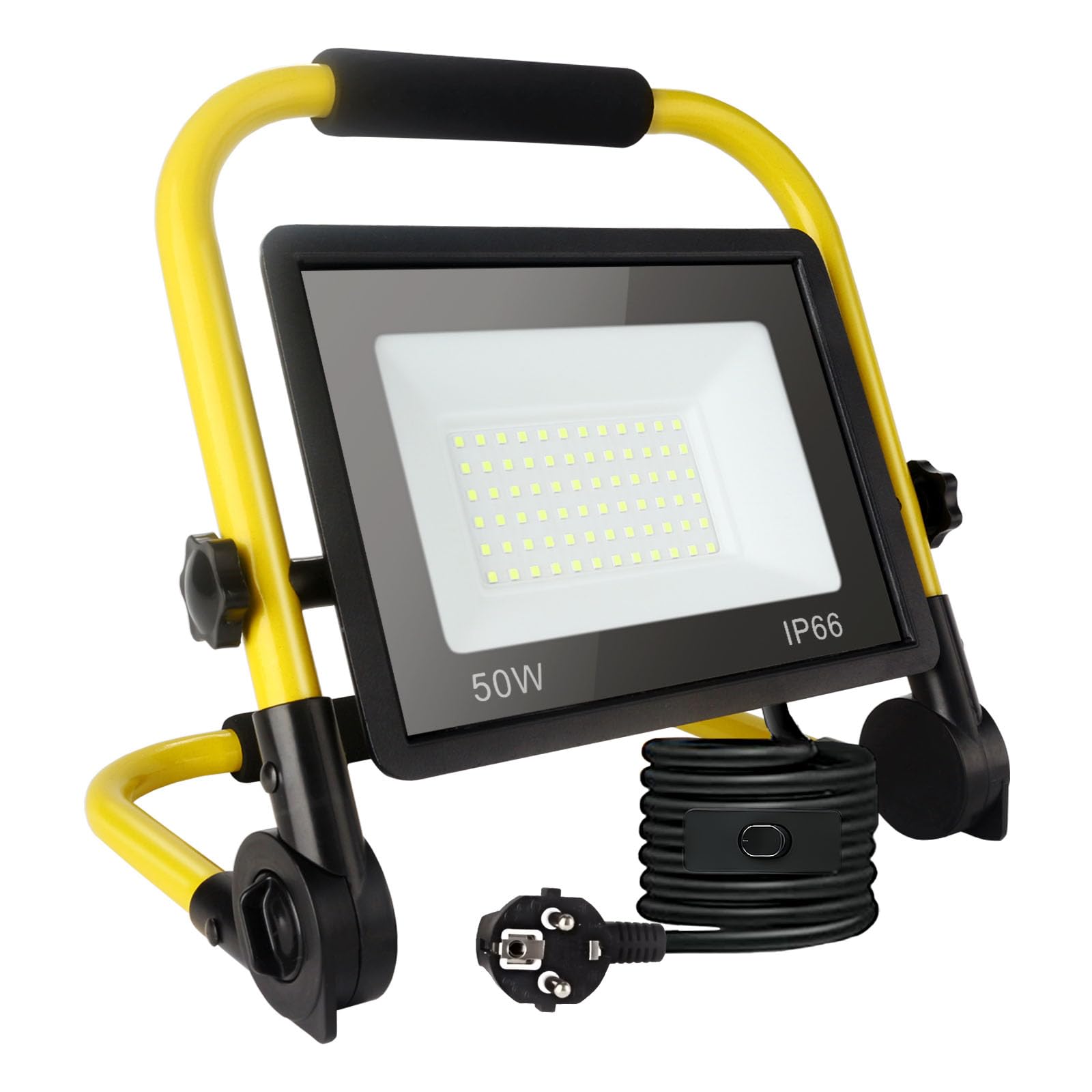 50W Led Baustrahler,5400LM Superhelle Arbeitsleuchte,Tragbares Baustrahler,6000K TageslichtWeiß,Ip66 Wasserdicht,Eu-Stecker Bauleuchten mit 3.5M Kabel und Schalter für Werkstatt,Garage,Garten