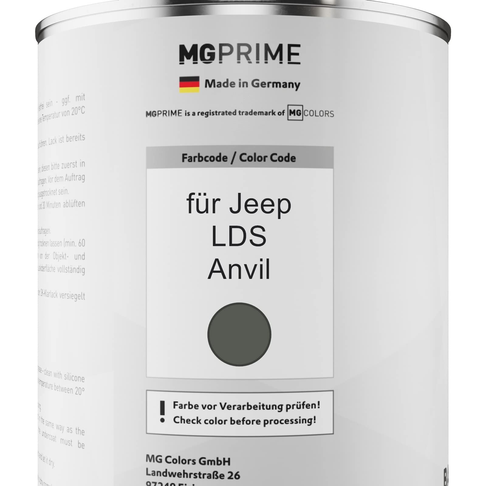 MG PRIME Lakier samochodowy Zestaw puszek dla Jeep LDS Anvil Lakier bazowy 2K Utwardzacz do lakieru bezbarwnego gotowy do natrysku 2,5L