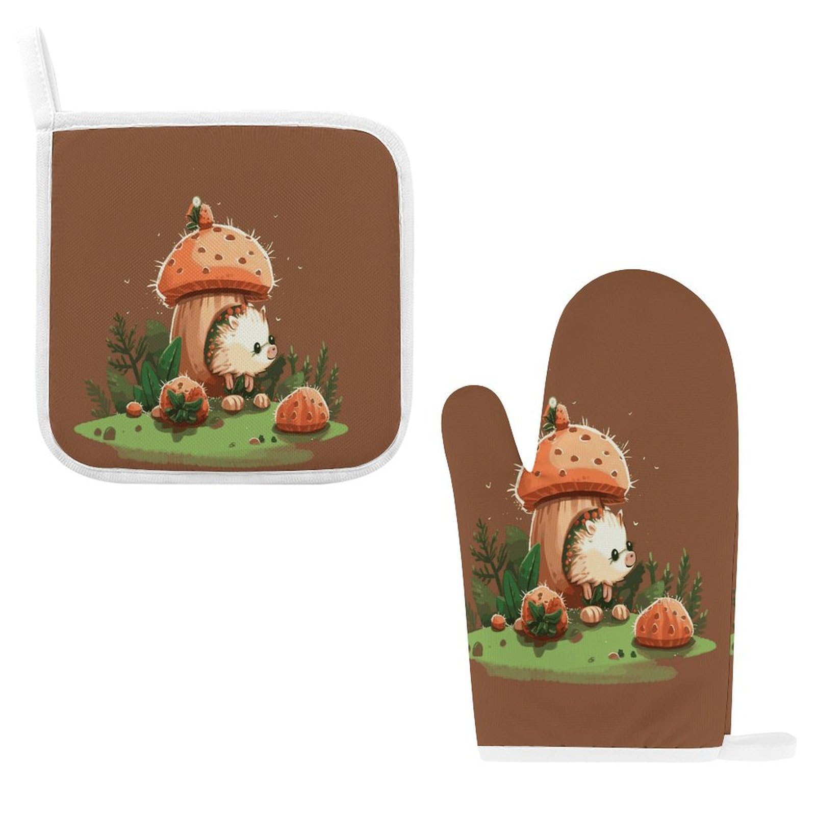 Btcowzrv Style Hedgehog And Mushroom Oven Mitts And Pot Holders 2Pcs Set