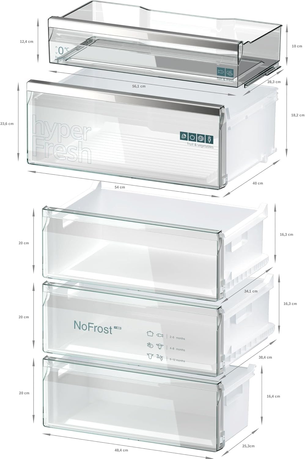Siemens KG49N4XAF, iQ500, Freistehende Kühl-Gefrier-Kombination, Gefrierbereich unten, 440 l, Total noFrost, hyperFresh, extrem leise, LED Beleuchtung, 203 x 70 cm, Gebürsteter Stahl AntiFingerprint