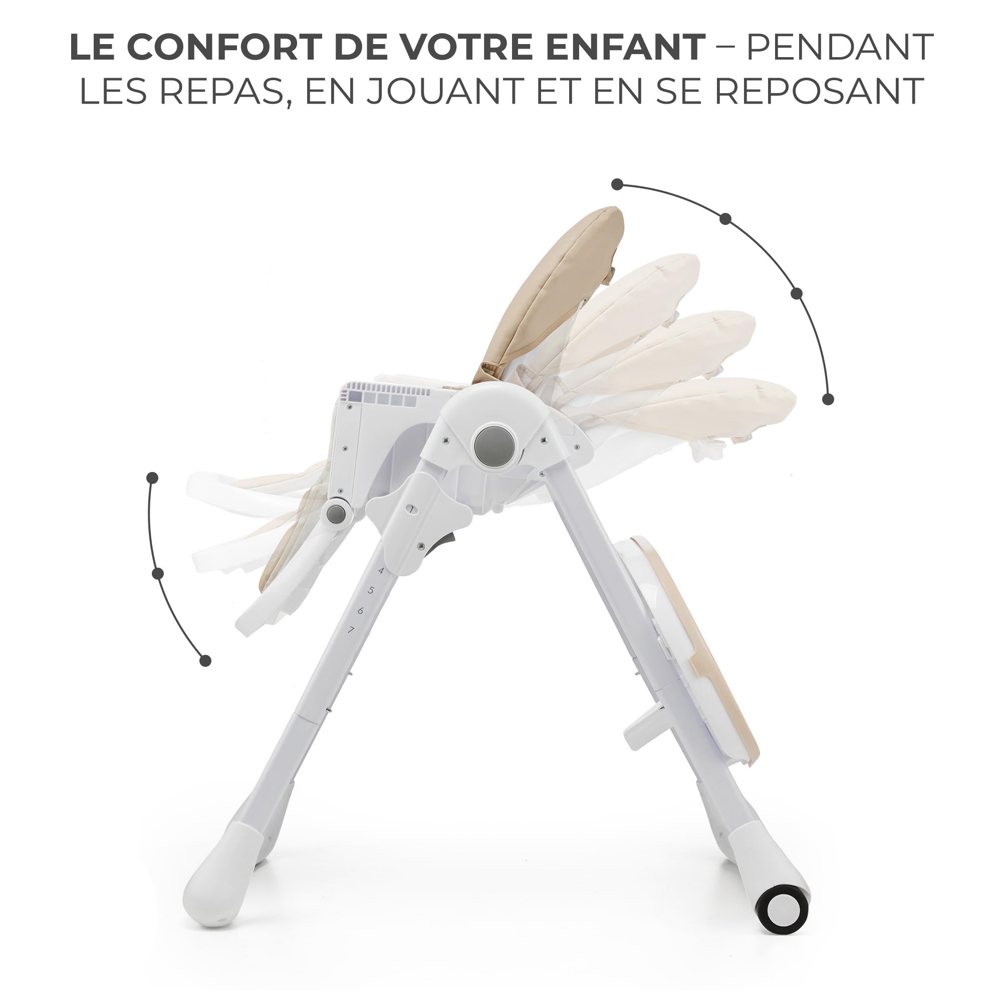 Kinderkraft TUMMIE Chaise Haute 2 en 1, pour Bébé Ergonomique, Confortable, Inclinable, Pliable, avec Hauteur Réglable, Repose-Pieds, Plateau Amovible, pour Tout-Petit, avec jouets, Beige