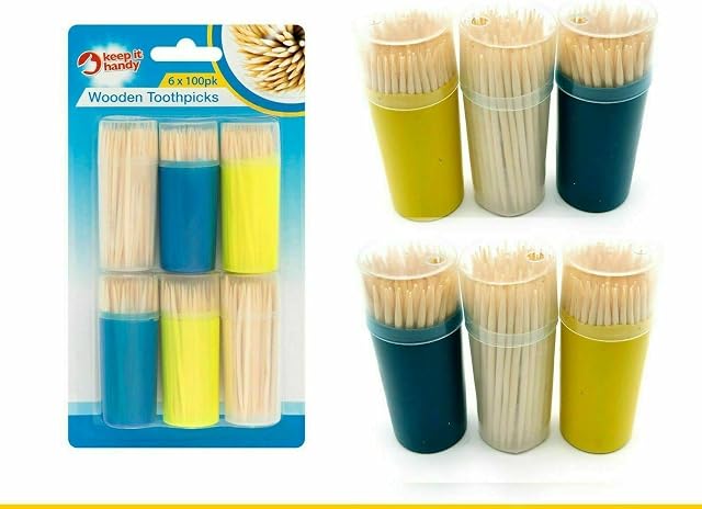 Delight Plus Bamboo Wooden Cocktail Toothpicks sticks Wood pick for tooth Dental care 6 (600pc) - Disposable Bamboo food dispenser stick for snacks burger cock tail party skewers festive box