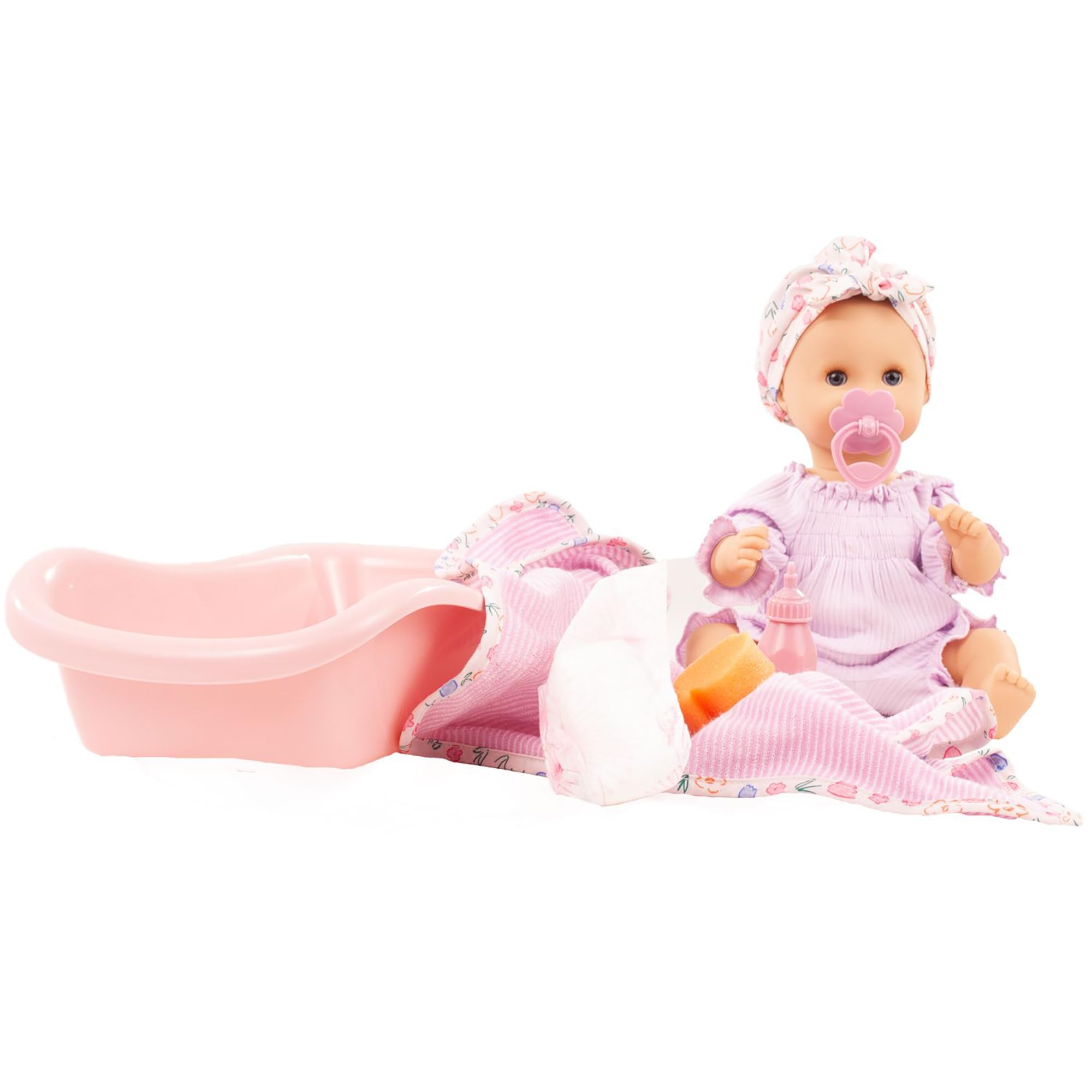 Götz 2353149 Sleepy Aquini Mädchen BliBlaBlume - 33 cm große Badepuppe mit blauen Schlafaugen, ohne Haare in 9-teiligem Set - Babypuppe ab 3 Jahren