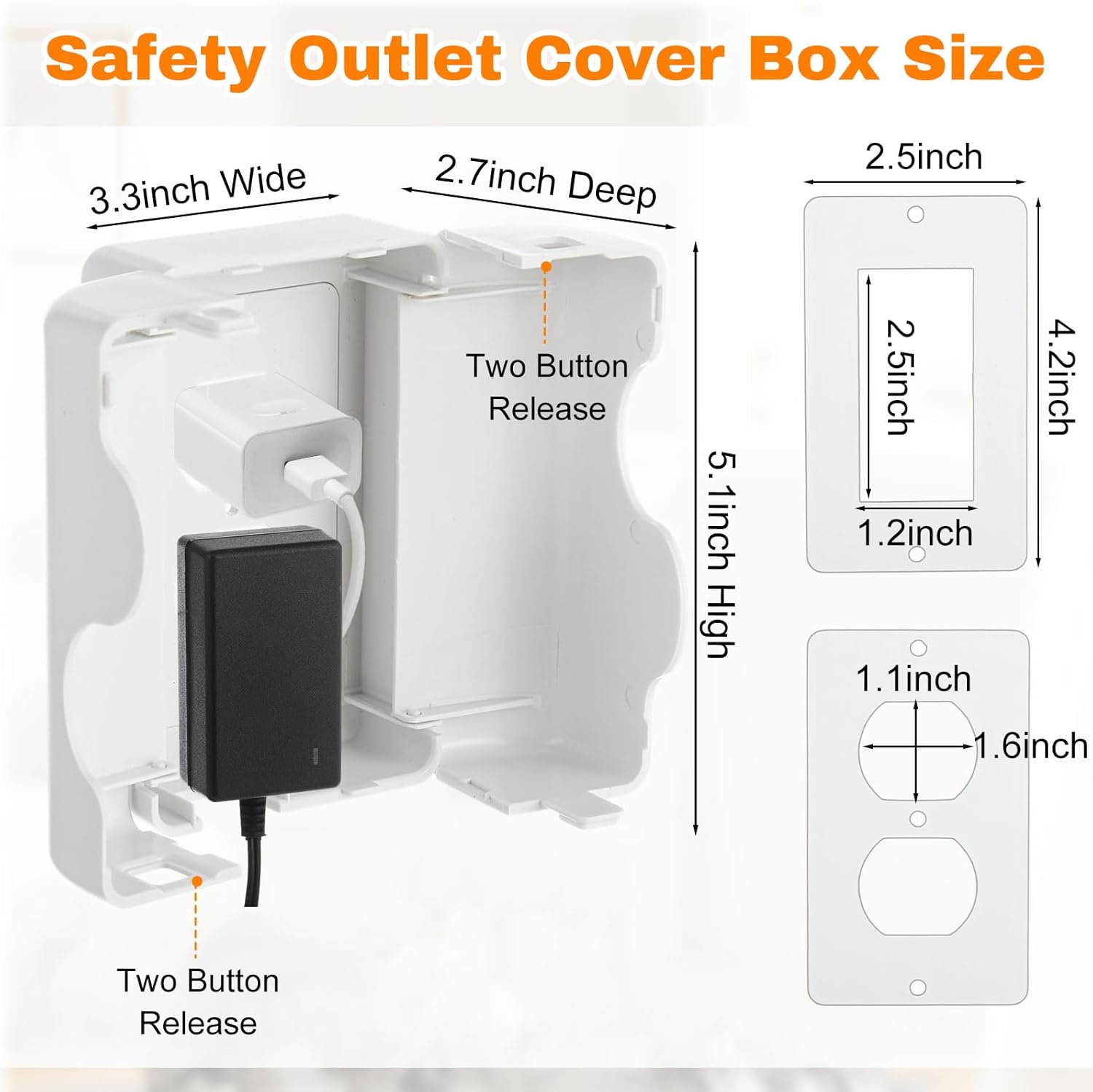 8 Pack Safety Outlet Cover Box Wall Outlet Cover for Baby Proofing Extra Large Electrical Plugs and Adapters Receptacle Box Receptacle Protector with Childproof Lock & Cable Management