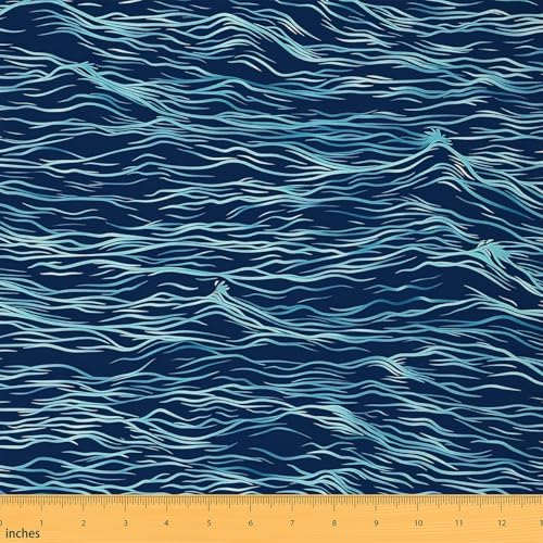 jejeloiu Sea Wave Fabric by The Yard, Ocean Marine Theme