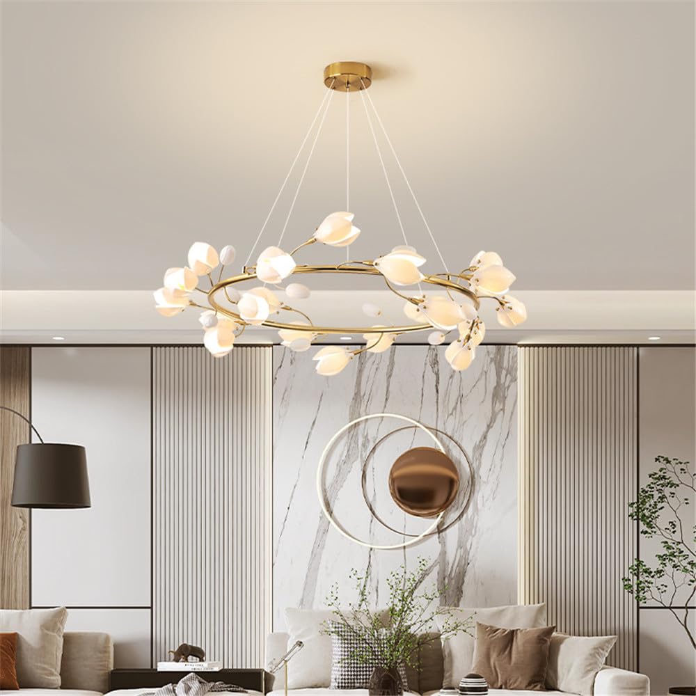 SXWNBIFH Contemporary Ceramic Living Room Chandelier LED Fashion Art Restaurant Bedroom Study Villa Hotel Cafe Bar Counter Pendent Lamp (B D100CM)