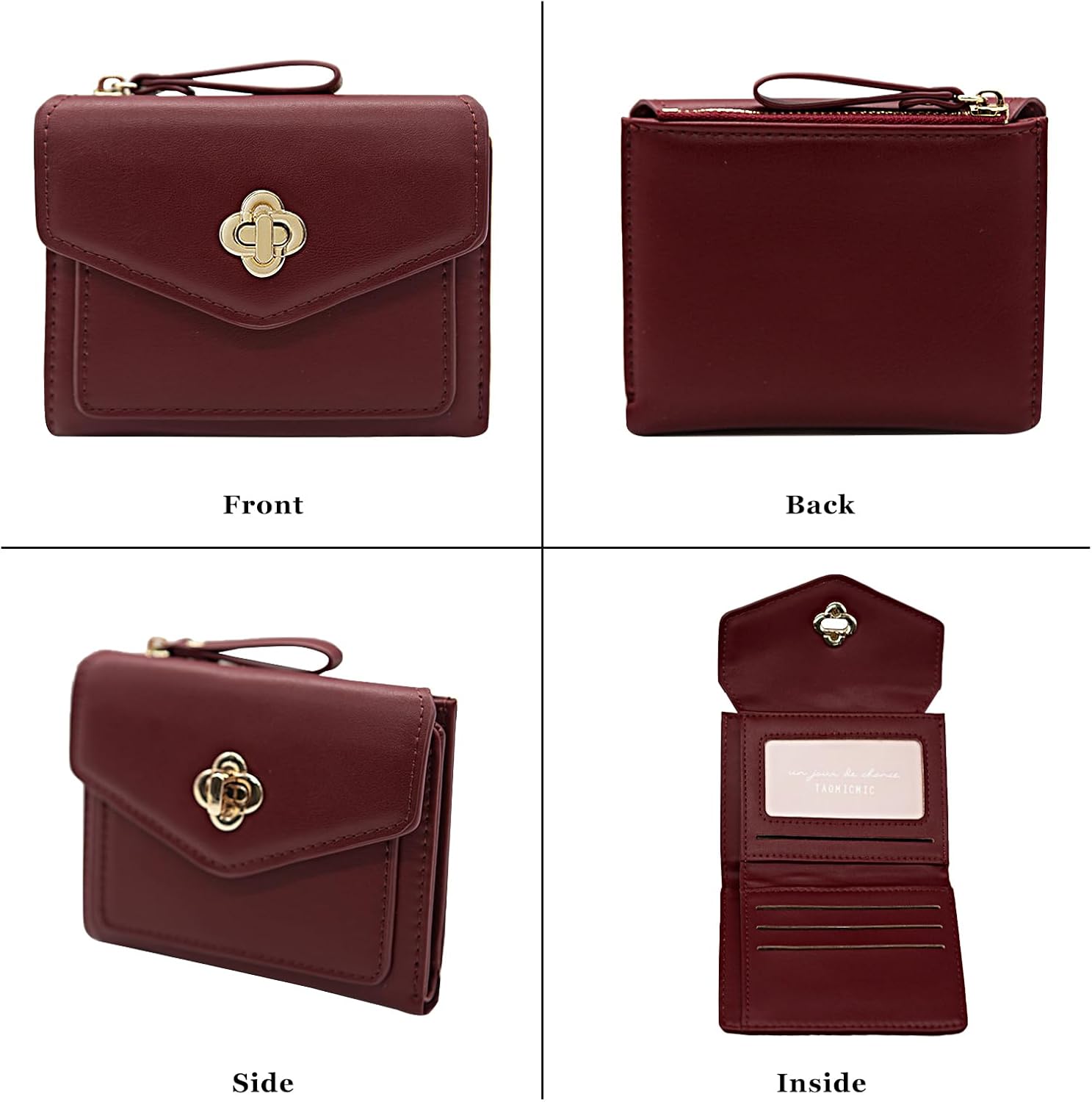 LJCZKA Wallet for Women Leather Bifold Cute Wallet Luxury Small Short Purse Credit Card Holder with Zipper Coin Pocket (Red) - Image 6