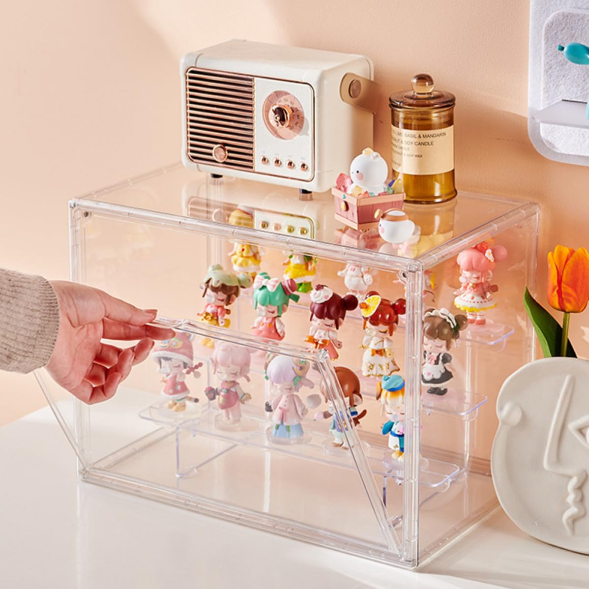 ERINGOGO Vetrinetta Espositiva per Figurine, Display Box Trasparente Medio, Pet, Porta Magnetica, Antipolvere, per Scarpe e Statuine, per Esposizione Indoor