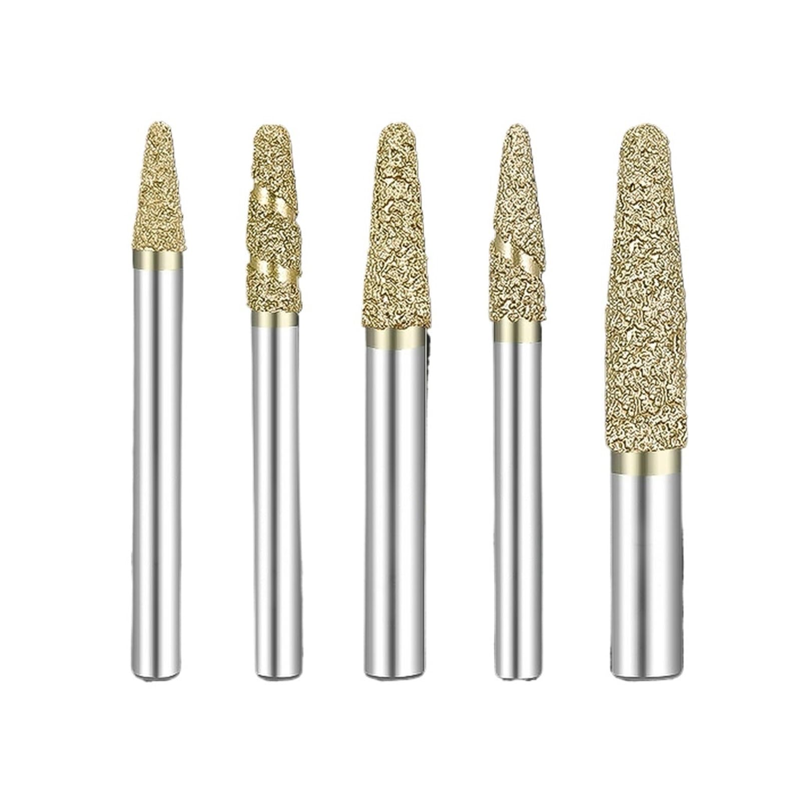 5 piezas de cabeza de rosca de bola cónica, herramientas de tallado de piedra de diamante para soldar, brocas de rebajadora de CNC, juego de cortadores de fresado de extremo, grabado en relieve 3D de
