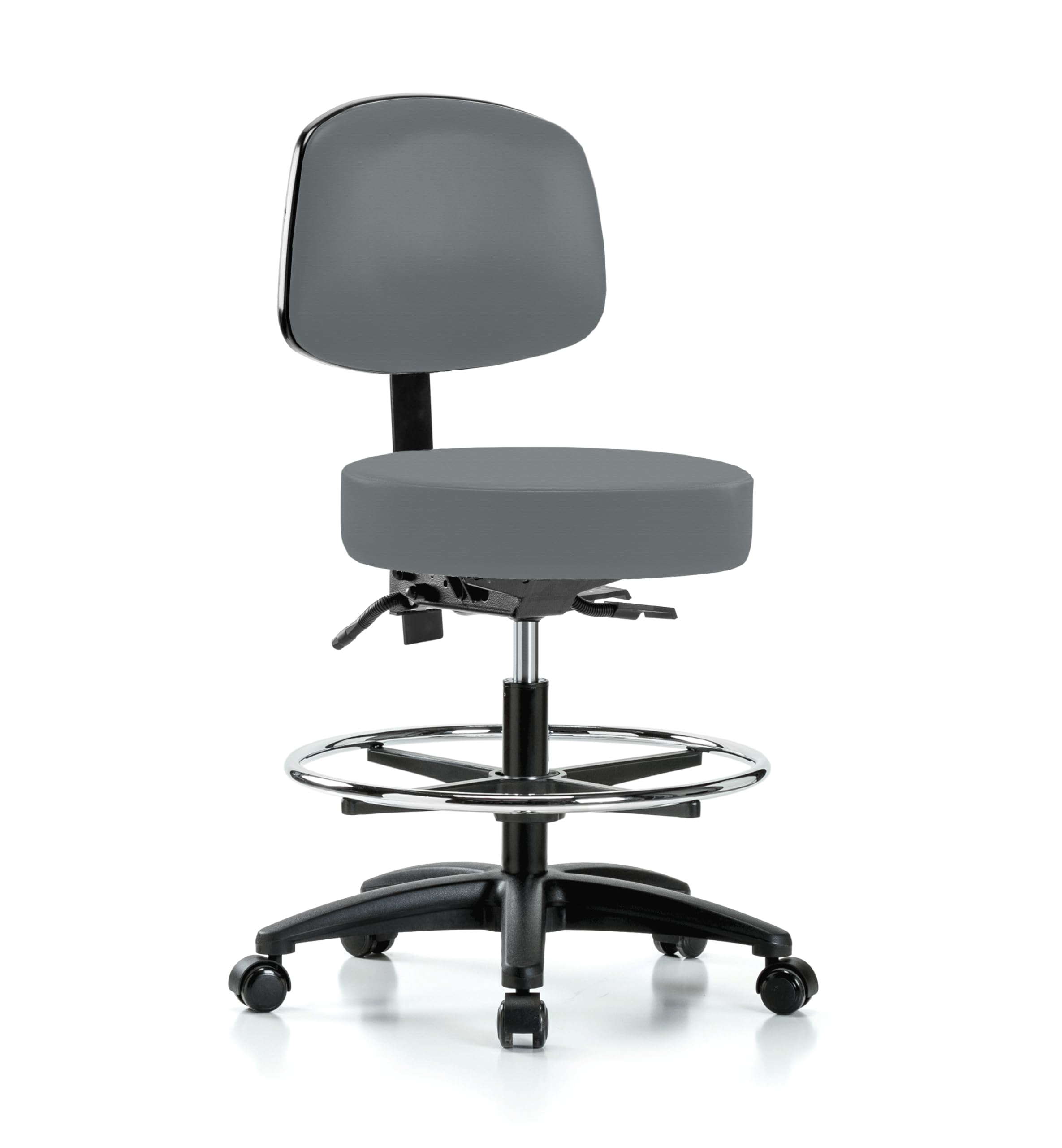 Perch Exam Stool with Foot Ring, Casters, 21-28.5", Cinder