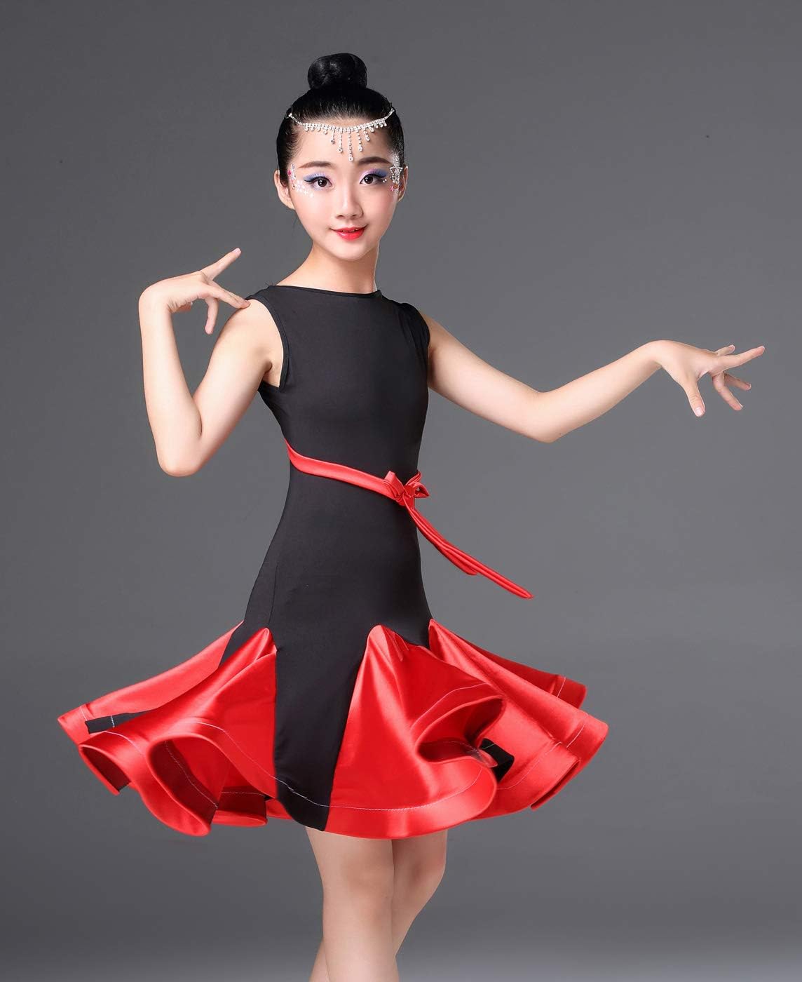 Happy Cherry Girl's Latin Dance Dress Skirt for Kids Ballet Tango Rumba Dancewear with Belt Dance Class Contest Costume