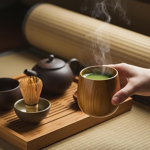 Miniatura 4 de Hiceeden Paquete de 6 tazas de té de madera, tazas de té japonés de 5 onzas, hechas a mano, taza de agua de madera natural para beber, vino, leche,