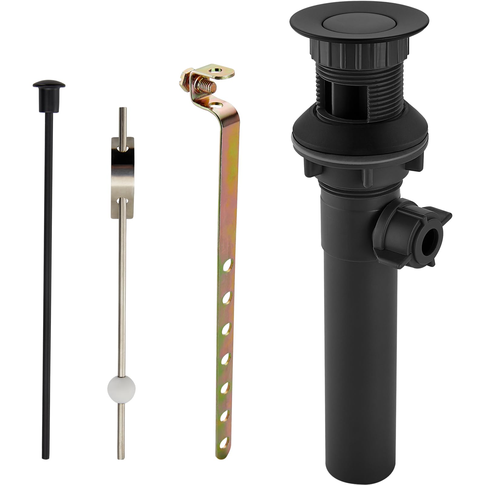 Midanya Sink Drain with Lift Rod, Bathroom Lavatory Kitchen RV Drain Stopper, Drain Stopper Assembly for Bathroom Faucet,Vessel Sink Vanity Drain Assembly with Overflow,Matte Black