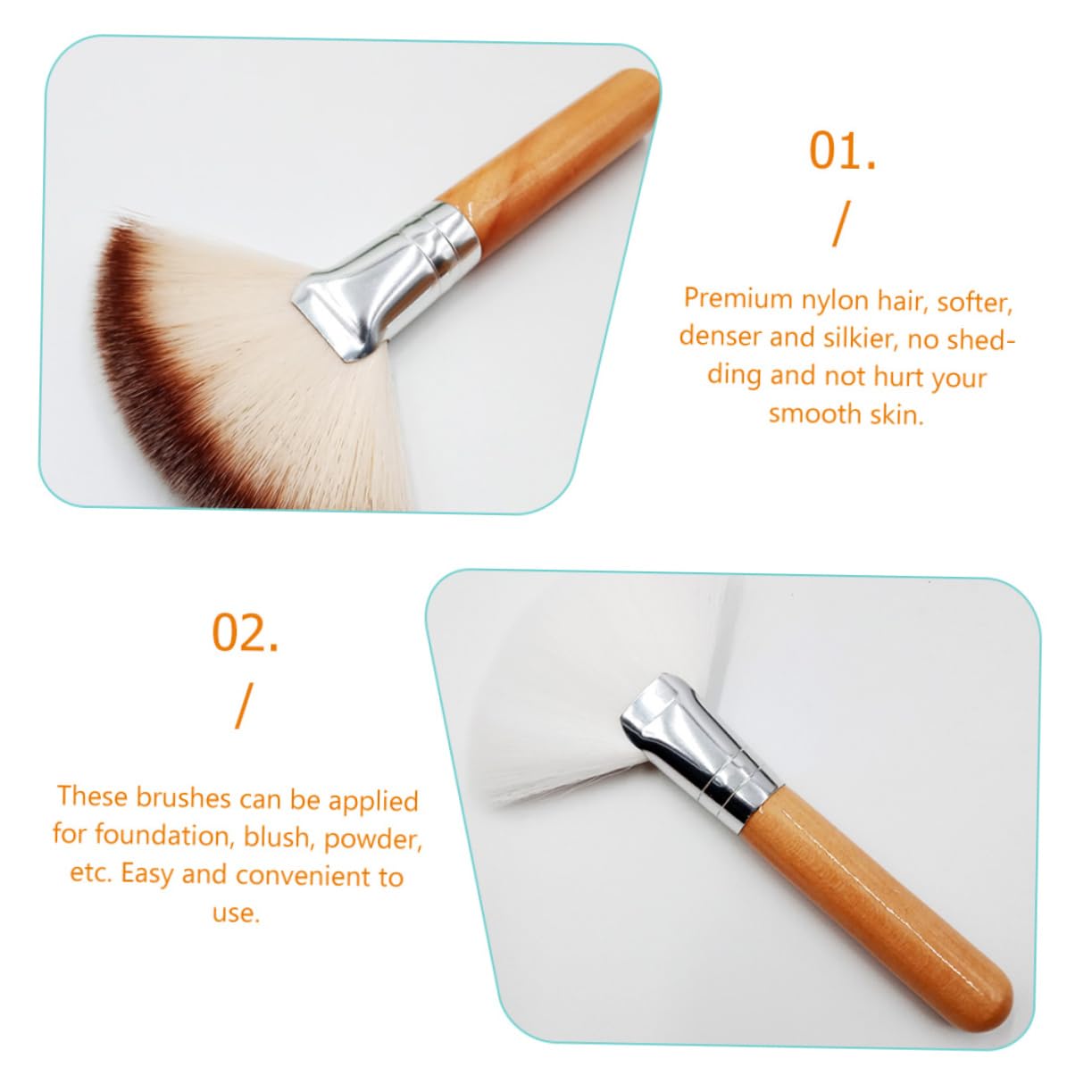 FOMIYES 5 Set Di Pennelli Per Il Trucco A Ventaglio Con Manico Per Applicatore Per Il Trucco Del Viso Per Donne Blush Pennelli A Ventaglio Soffici Manico Comodo 4 Pezzi*5