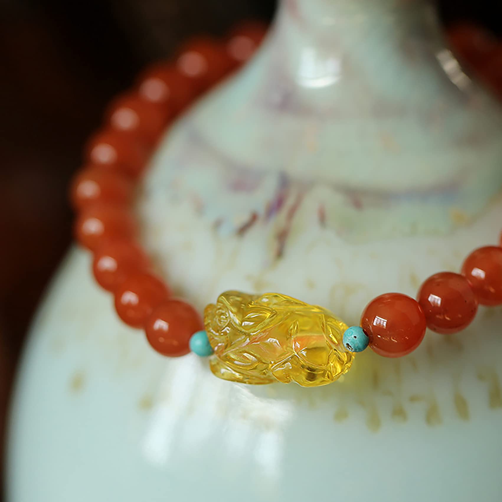YDYDTTKD Piedra Preciosa Natural, Pulsera de Cuentas Redondas de 6/7/0.315 in, Amuleto de la Suerte para Mujer, Cristal para Proteger a los Malos espíritus, Chakra de Cristal Reiki