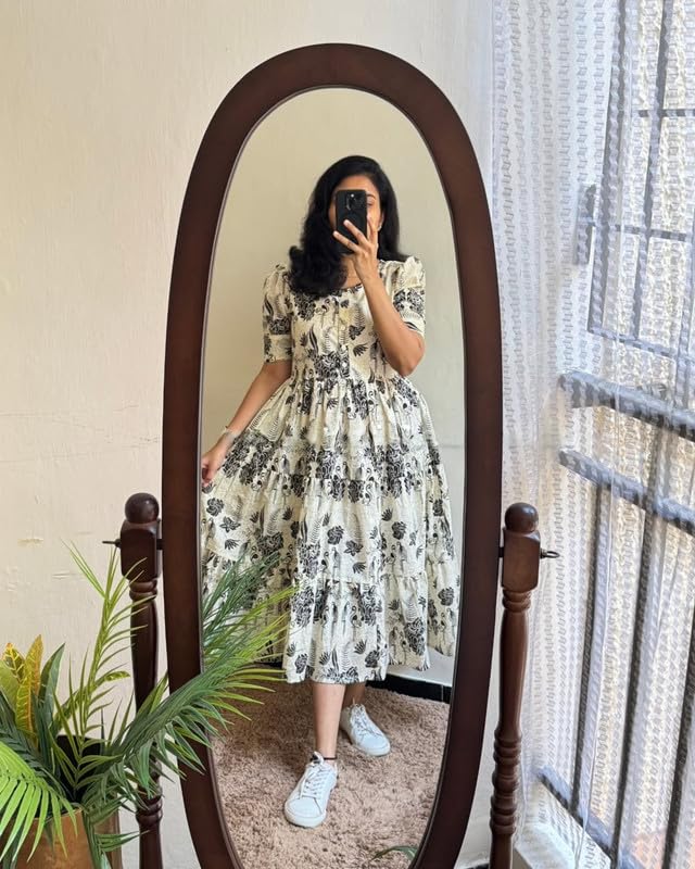 Image of Floral Midi Dress for Women - Summer Boho Dress, Lightweight & Breathable, Elegant Floral Print, Casual & Vacation Outfit, Comfortable Flowy Dress for Women