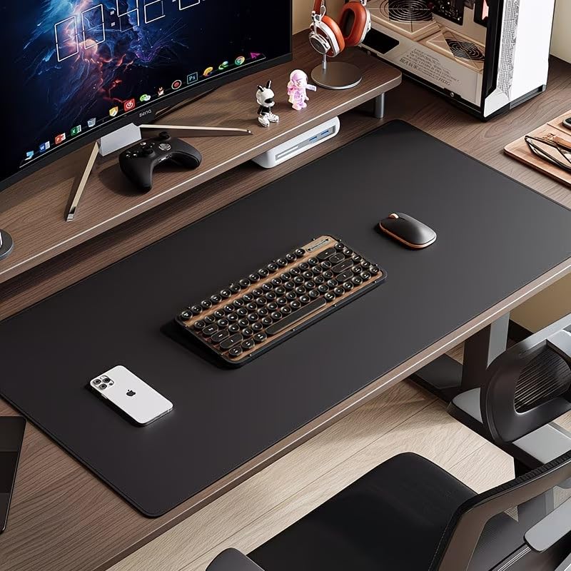 Image of TOTAL HOME XXXL Large PU Leather Office Table Mat (12 x 24 inch) | Premium Black Deskpad & Mouse Keyboard Pad | Waterproof, Anti-Slip Table Pad for Office Desk & Trading