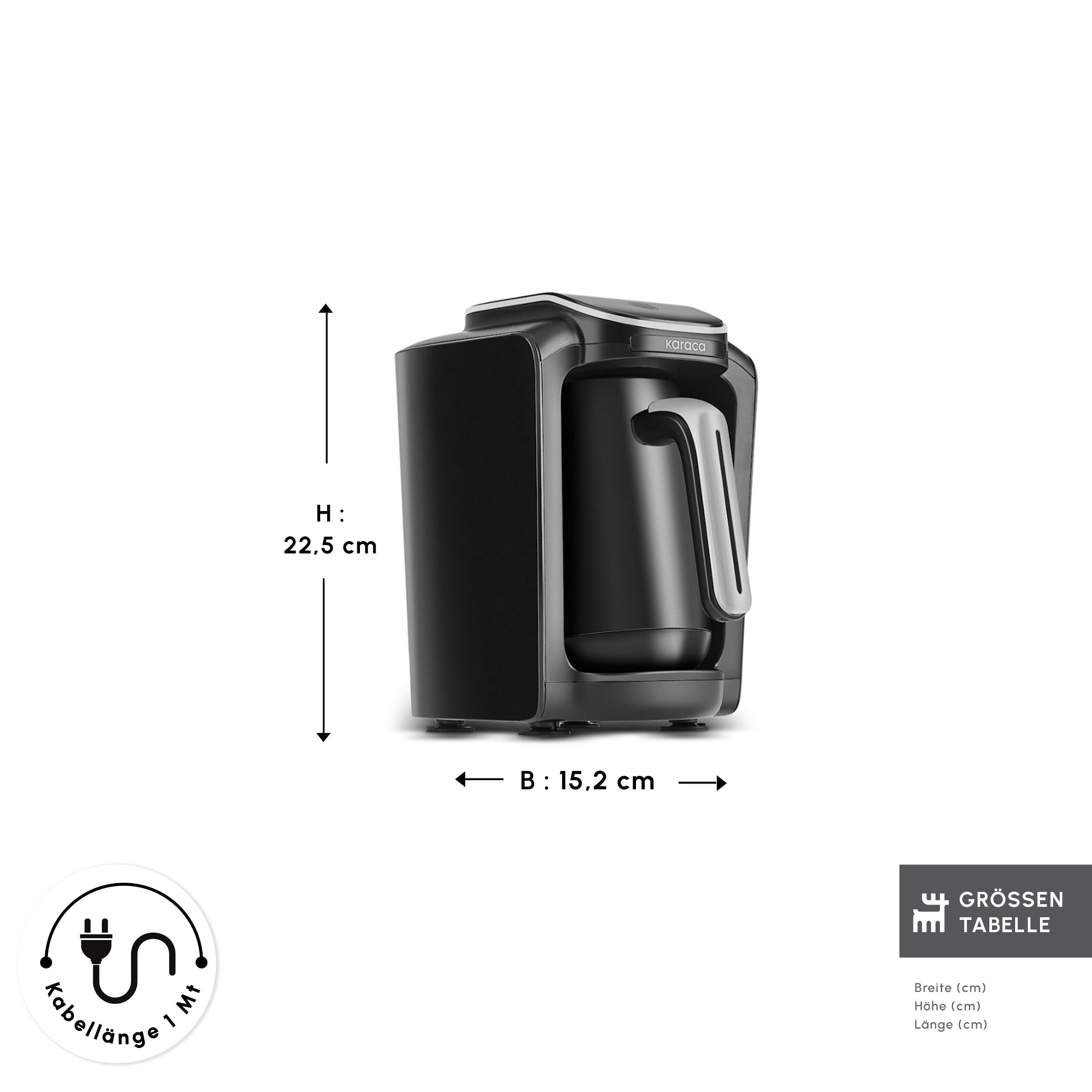 KARACA Hatır Neo Macchina da caffè turca Silver - Caffettiera elettrica per moka con 3 livelli di potenza, 300 ml, capacità 5 tazze, 735 W, spegnimento automatico e protezione dal surriscaldamento
