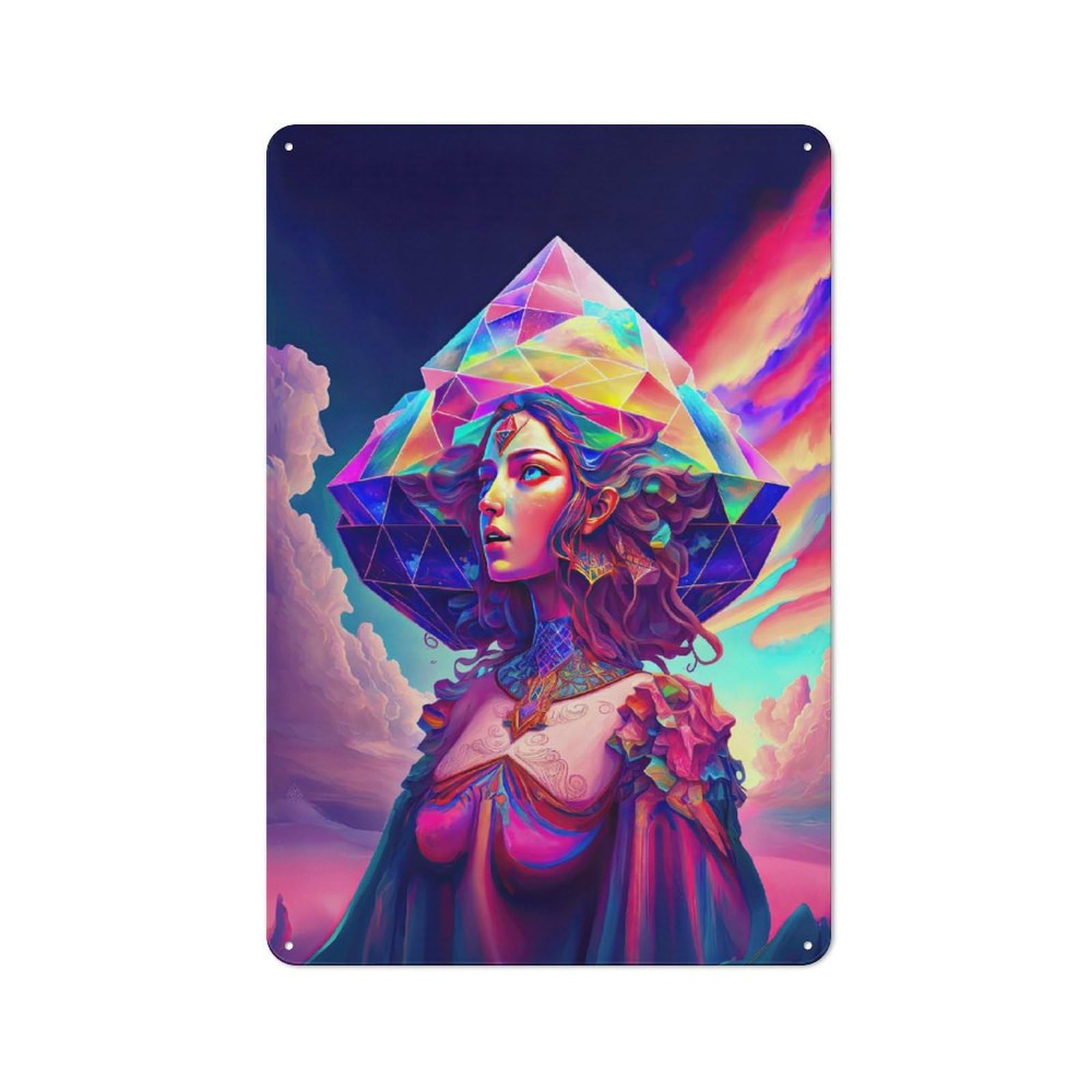 Junmoney Style-14 Rainbow Geometry Goddess 3 Workshop Style Metal Wall Decor 30X20cm, Decorative Metal Plaque For Garage, Hobby Room, Office Or Man Cave