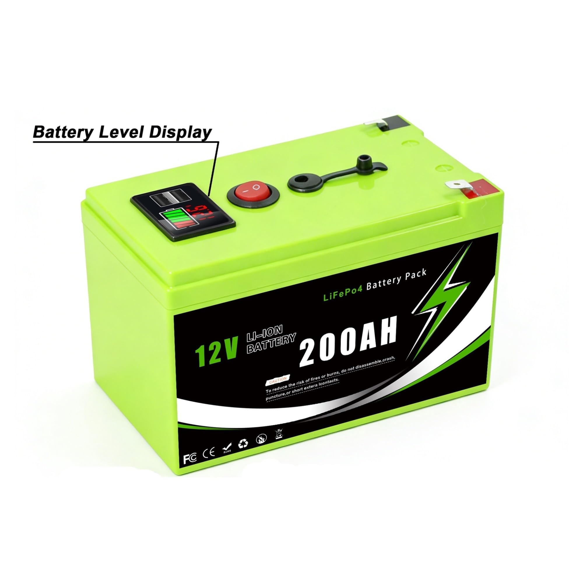 Batteria a ciclo profondo Batteria solare LiFePO4 da 12 V 200 Ah con sistema di gestione avanzato (BMS) for alimentazione di backup a batteria solare e camper(180A Portable Pow-Ch)