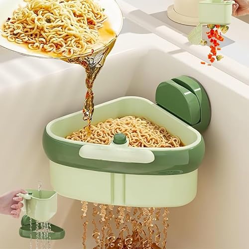 Suction Cup Sink Corner Rack,2025 New Upgraded Suction Cup Press S Ink Drainer Basket, Corner Sink Trash Catcher for Food Waste, Triangle Storage Rack with Drain Hole (Green)