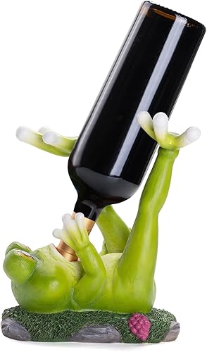 BUARO8AGA Soporte para botella de vino de rana, divertido regalo para encimeras de mesa de fiesta, decoración de cocina, estante individual para
