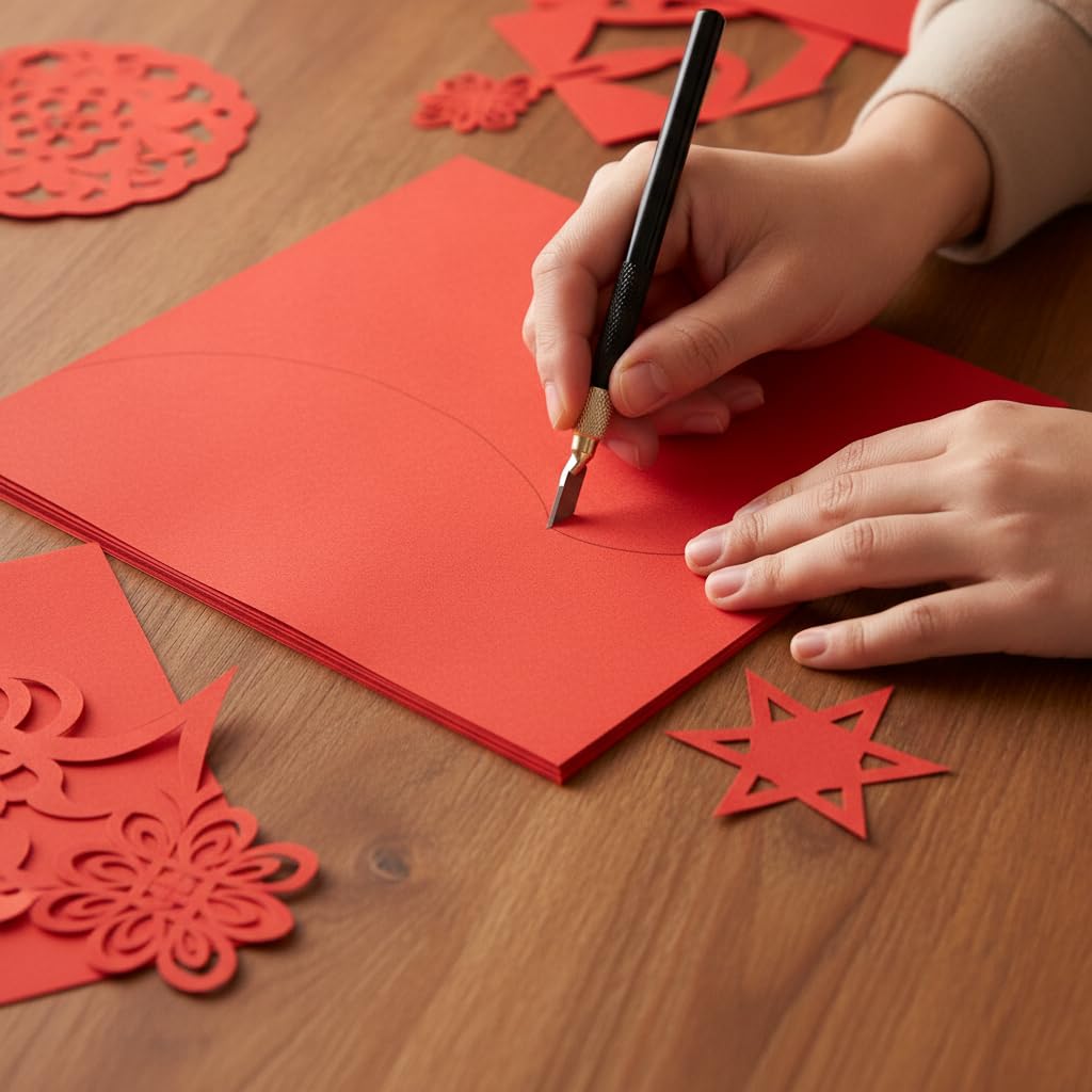Cartulina Rojo Chino Uniforme y para Proyectos coración Fiestas Temáticas Tarjetas Naviñas Papel para Manualidas Escolares Plegado Creativo Acuado para Adorno Hogar, Rojo China 4K/250G/15 hojas