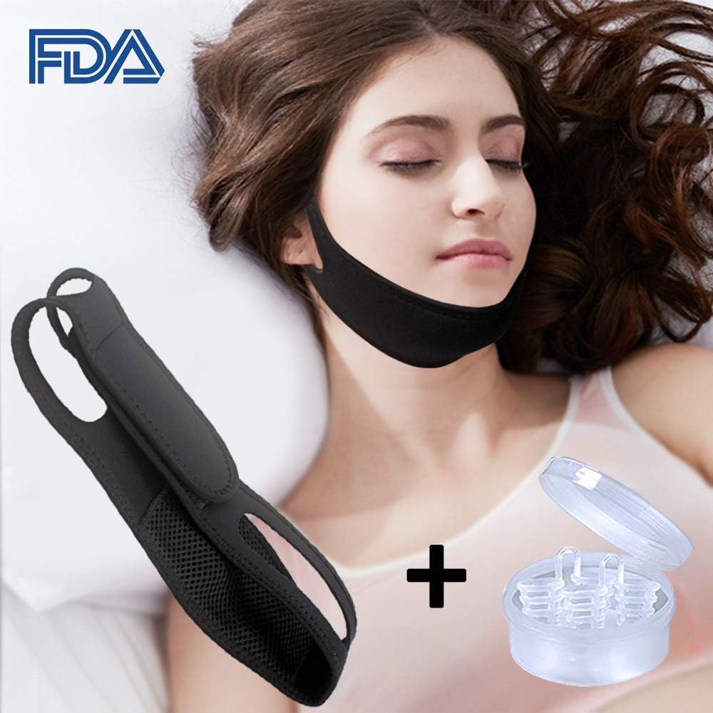 Anti Snoring Chin Strap Device - Stop Snoring Sleep Aids Solution - Adjustable Snore Stopper for Women & Men (BlackCombination)