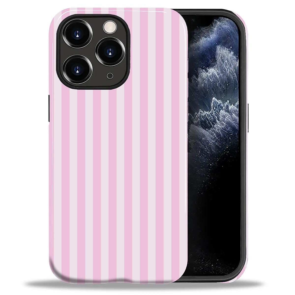 Case for iPhone 11 Pro,Durable Drop Protection Shockproof Silicone + Hard PC 2 in 1 Hybrid Protective Cover with Stylish Pattern Design Cute Striped Aesthetic Light Pink Cute Striped Aesthetic Light Pink iPhone 11 Pro